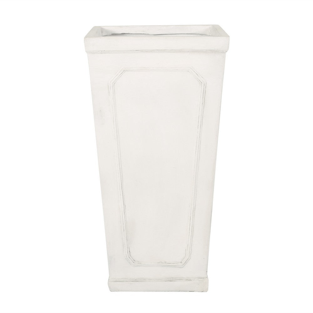 Rahu Tall Tapered Planter | Framed Panel | Antique White Concrete 31"