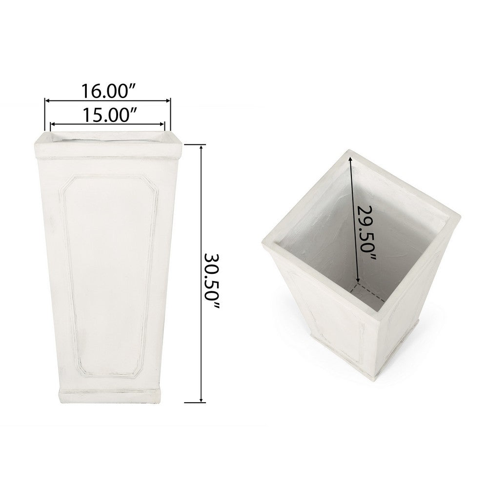Rahu Tall Tapered Planter | Framed Panel | Antique White Concrete 31"