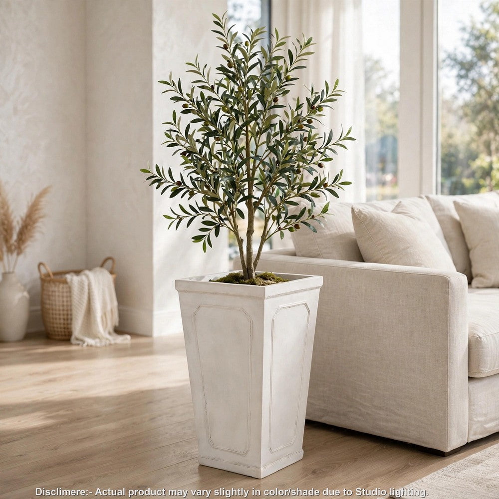 Rahu Tall Tapered Planter | Framed Panel | Antique White Concrete 31"