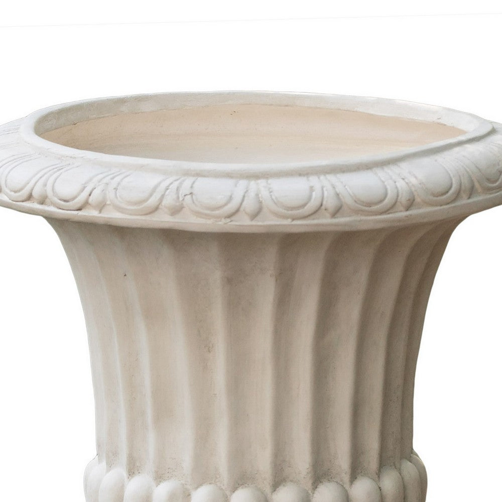 Italian Urn Planter | Campana Shape | Fluted Antique White Concrete 27"