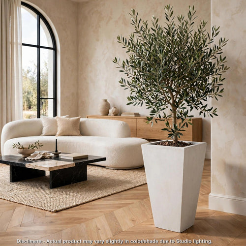 Rahu Planter | Tall Tapered | Stone Finish Matte White Concrete 25"