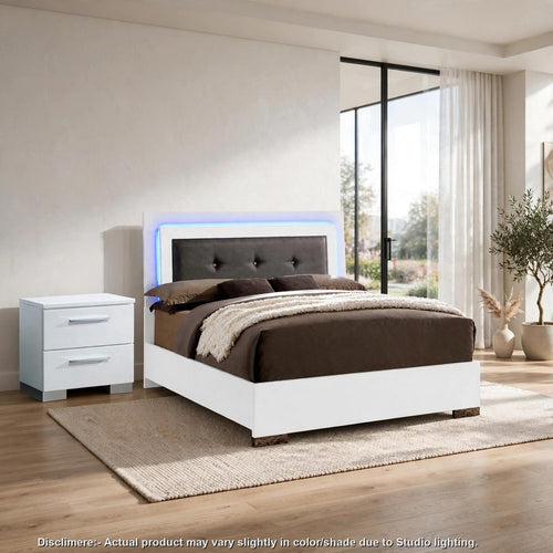 Full Bedroom Set, White and Gray, 2 Piece Set with Nightstand