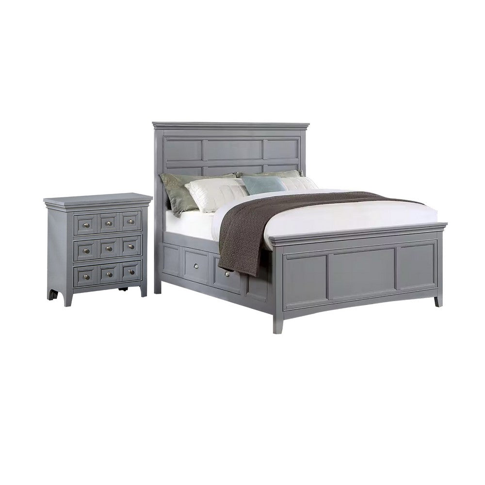 Full Bedroom Set, Gray and Chrome, 2 Piece Set with Nightstand