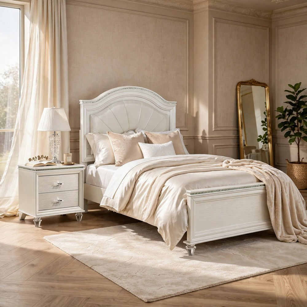 Full Bedroom Set | Pearl White | 2 Piece Set with Nightst&