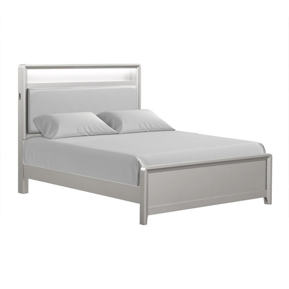 Full Bedroom Set | Champagne Silver | Gray | & Nickel | 2 Piece Set with Nightst&
