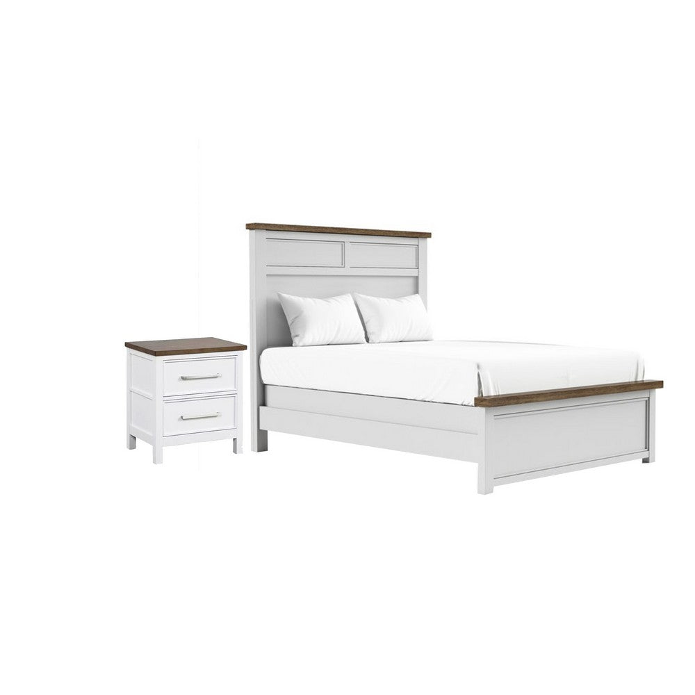 Full Bedroom Set | White | Dark Brown | & Nickel | 2 Piece Set with Nightst&