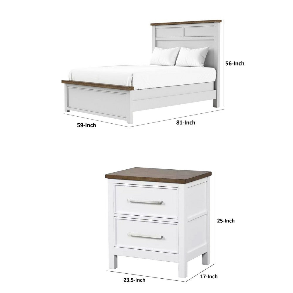 Full Bedroom Set | White | Dark Brown | & Nickel | 2 Piece Set with Nightst&