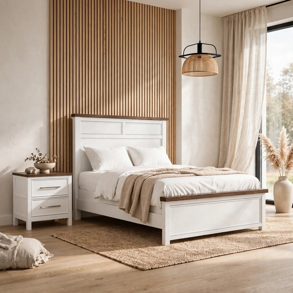 Full Bedroom Set | White | Dark Brown | & Nickel | 2 Piece Set with Nightst&