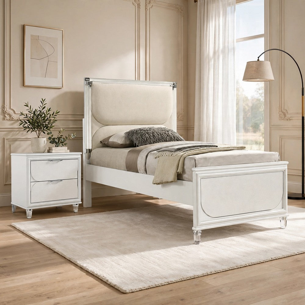 Full Bedroom Set | Pearl White & Clear | 2 Piece Set with Nightst&