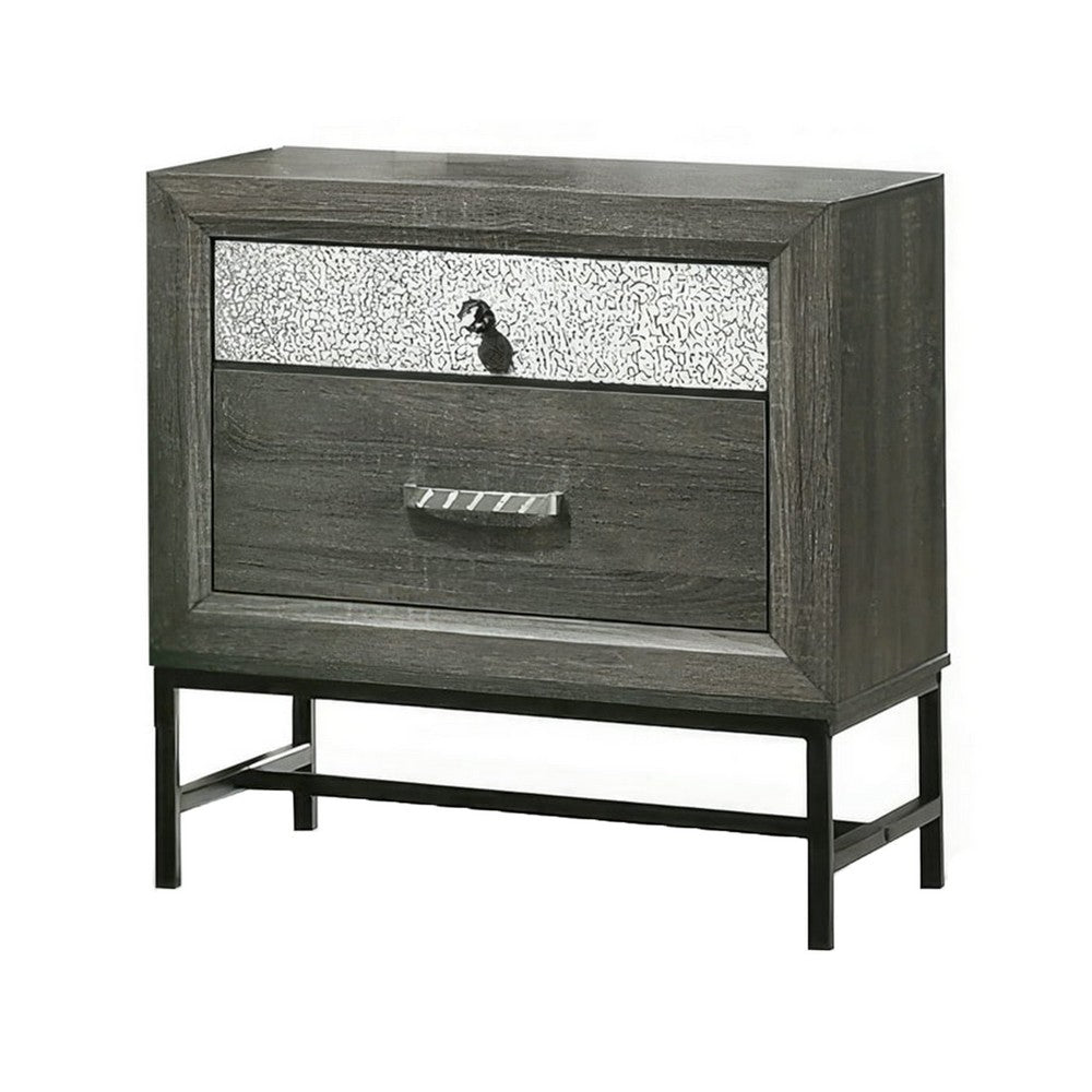 Full Bedroom Set | Gray | Black | & Silver | 2 Piece Set with Nightst&