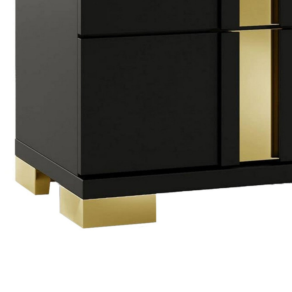 Full Bedroom Set, Black and Gold, 2 Piece Set with Nightstand