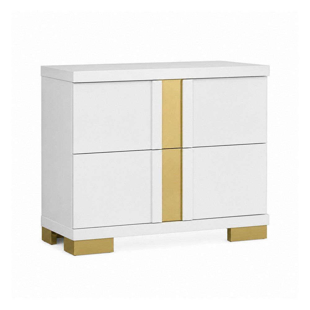 Full Bedroom Set, White and Gold, 2 Piece Set with Nightstand