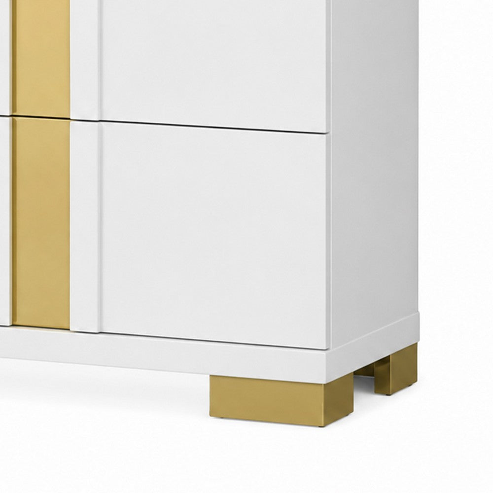Full Bedroom Set, White and Gold, 2 Piece Set with Nightstand