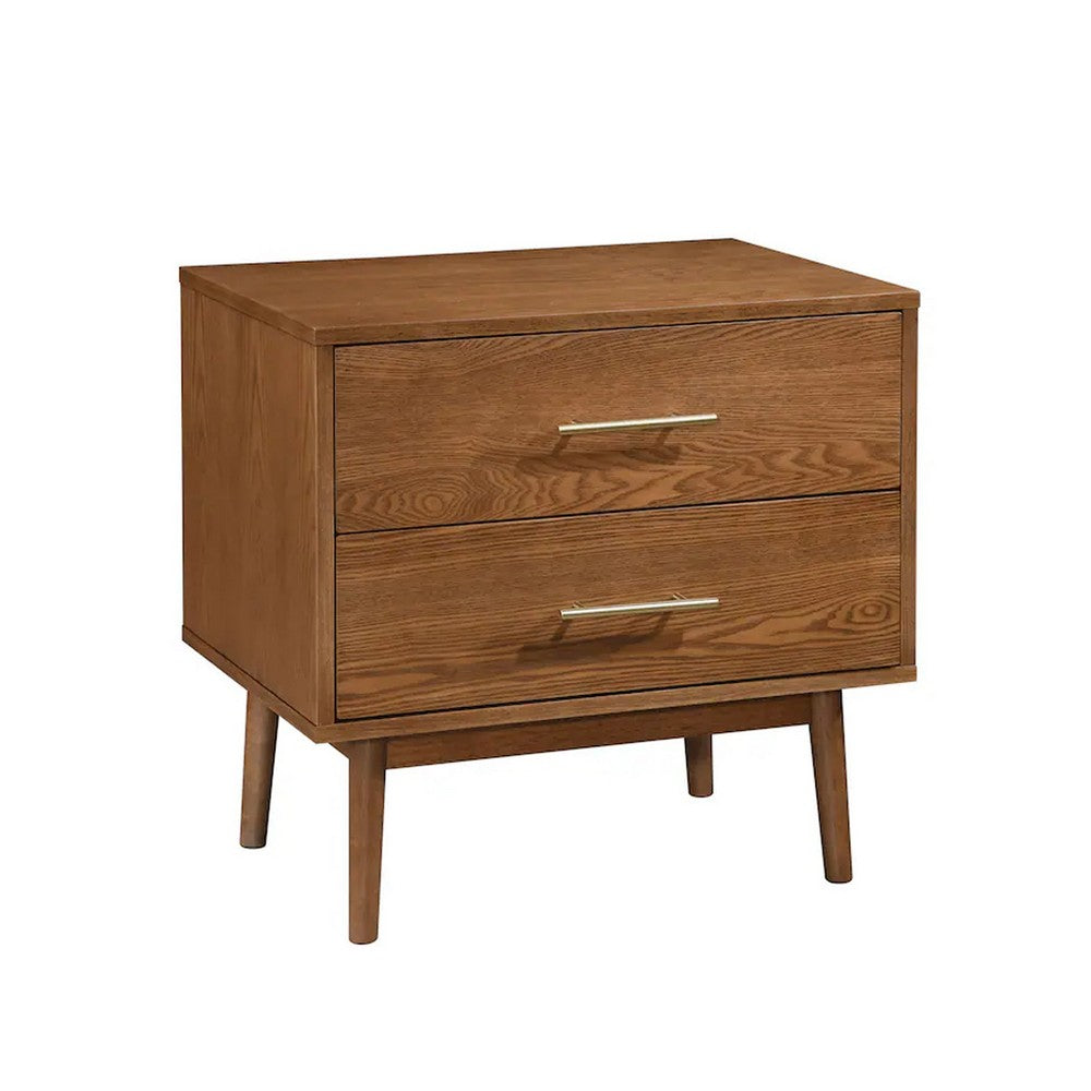 Full Bedroom Set, Walnut Brown and Nickel, 2 Piece Set with Nightstand