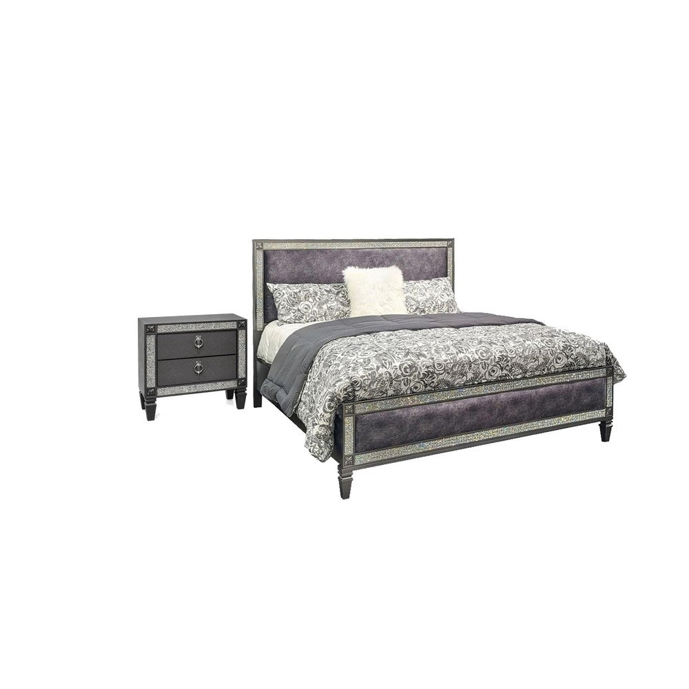 Full Bedroom Set | Gray & Nickel | 2 Piece Set with Nightst&