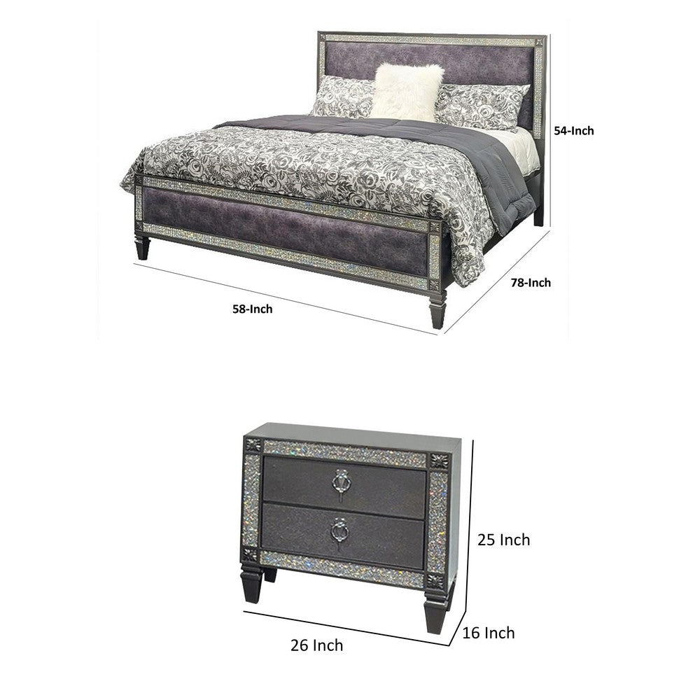 Full Bedroom Set | Gray & Nickel | 2 Piece Set with Nightst&