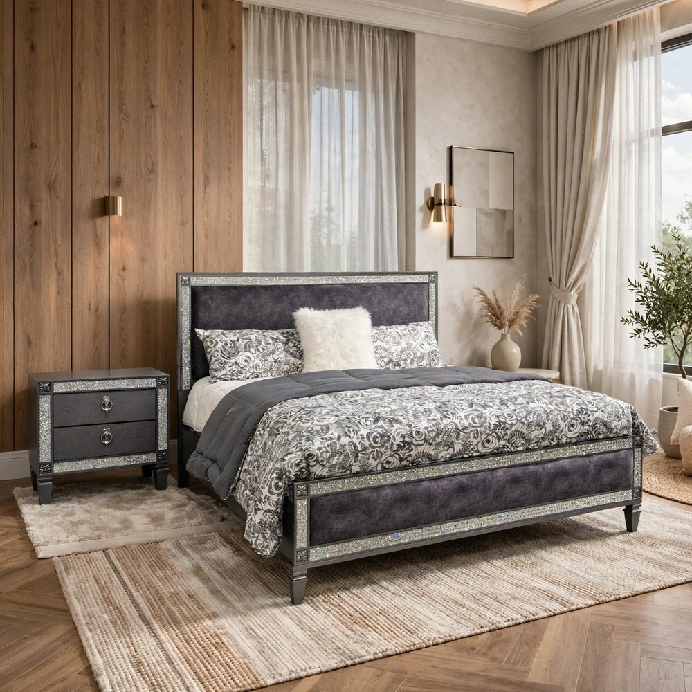 Full Bedroom Set | Gray & Nickel | 2 Piece Set with Nightst&