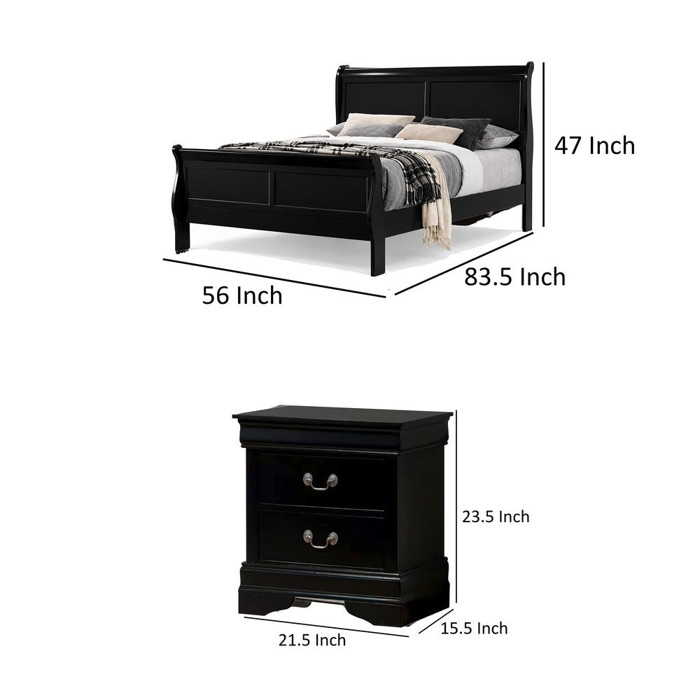 Full Bedroom Set | Black & Nickel | 2 Piece Set with Nightst&