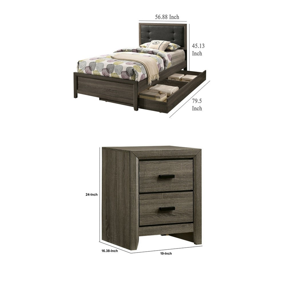 Full Bedroom Set | Gray & Black | 2 Piece Set with Nightst&