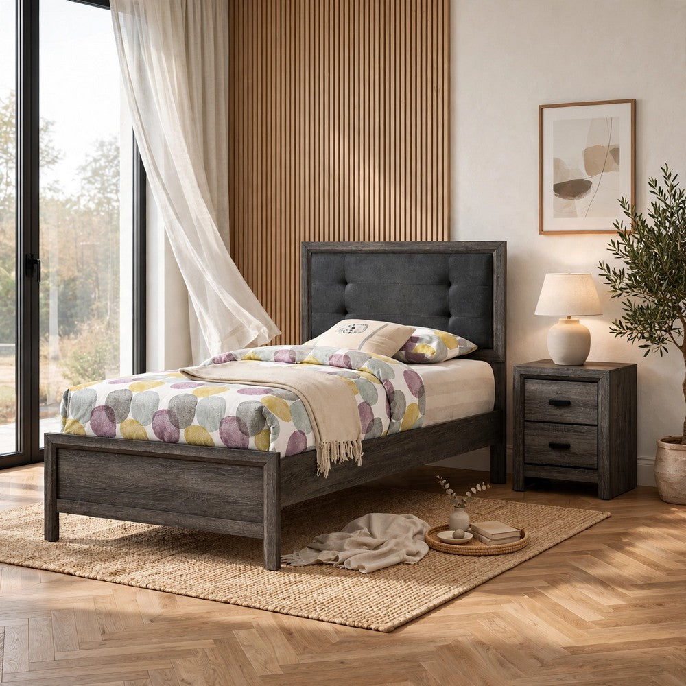 Full Bedroom Set | Gray & Black | 2 Piece Set with Nightst&