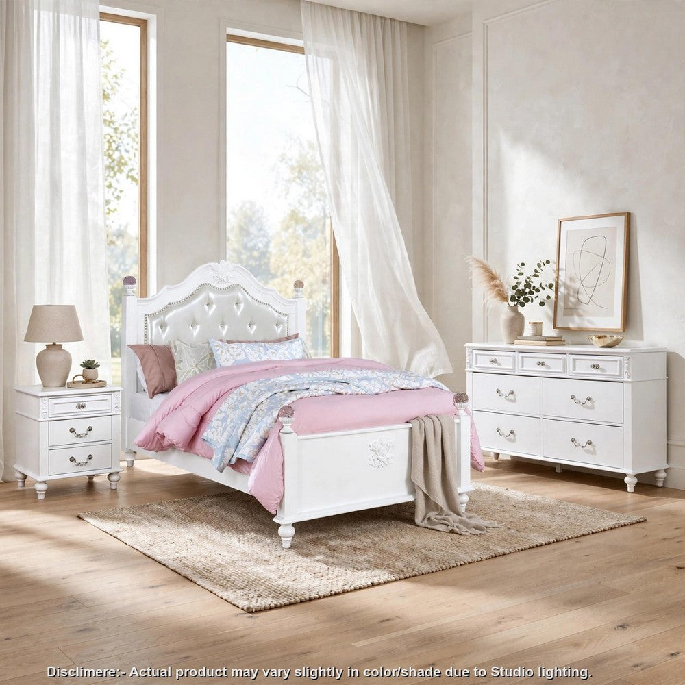 Full Bedroom Set | Black | Gold | & White | 3 Piece Set with Dresser & Nightst&