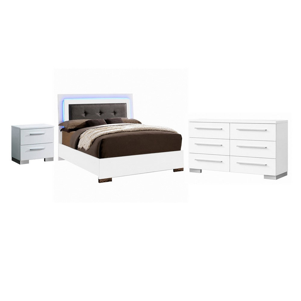 Full Bedroom Set | White & Gray | 3 Piece Set with Dresser & Nightst&