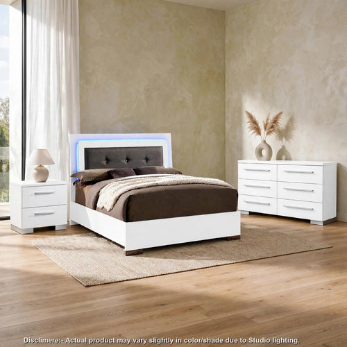 Full Bedroom Set | White & Gray | 3 Piece Set with Dresser & Nightst&