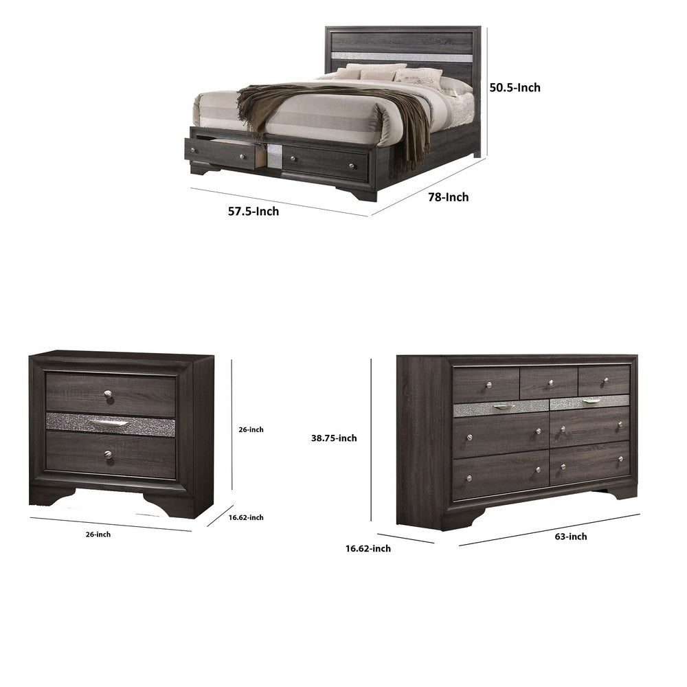 Full Bedroom Set | White | Silver | & Gray | 3 Piece Set with Dresser & Nightst&
