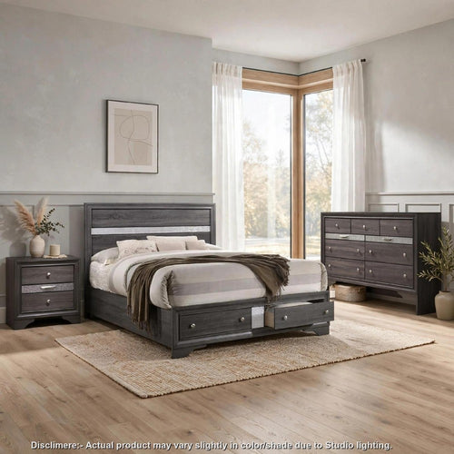 Full Bedroom Set | White | Silver | & Gray | 3 Piece Set with Dresser & Nightst&