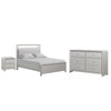 Full Bedroom Set | Champagne Gray | Nickel | & Silver | 3 Piece Set with Dresser & Nightst&