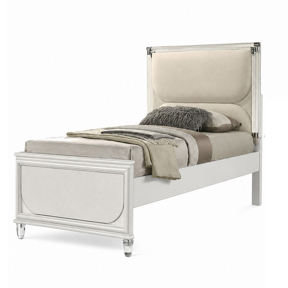 Full Bedroom Set | Pearl White & Clear | 3 Piece Set with Dresser & Nightst&