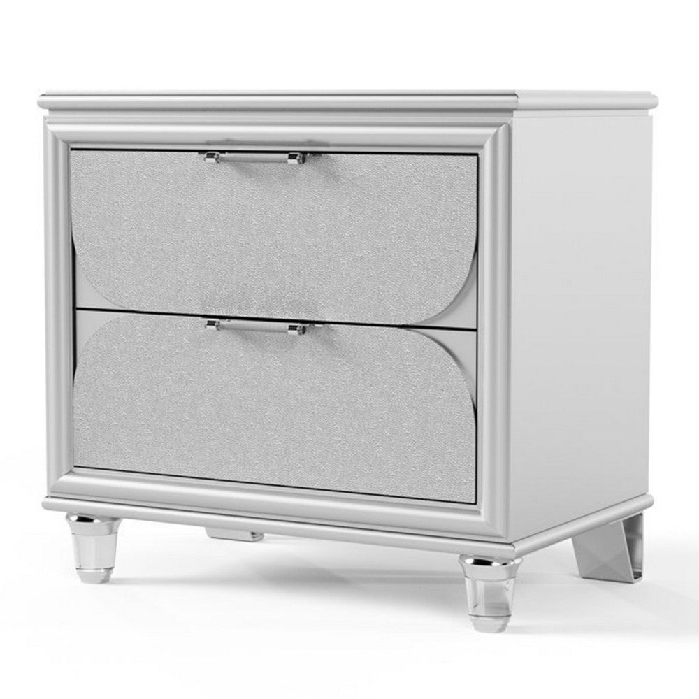 Full Bedroom Set | Pearl White & Clear | 3 Piece Set with Dresser & Nightst&