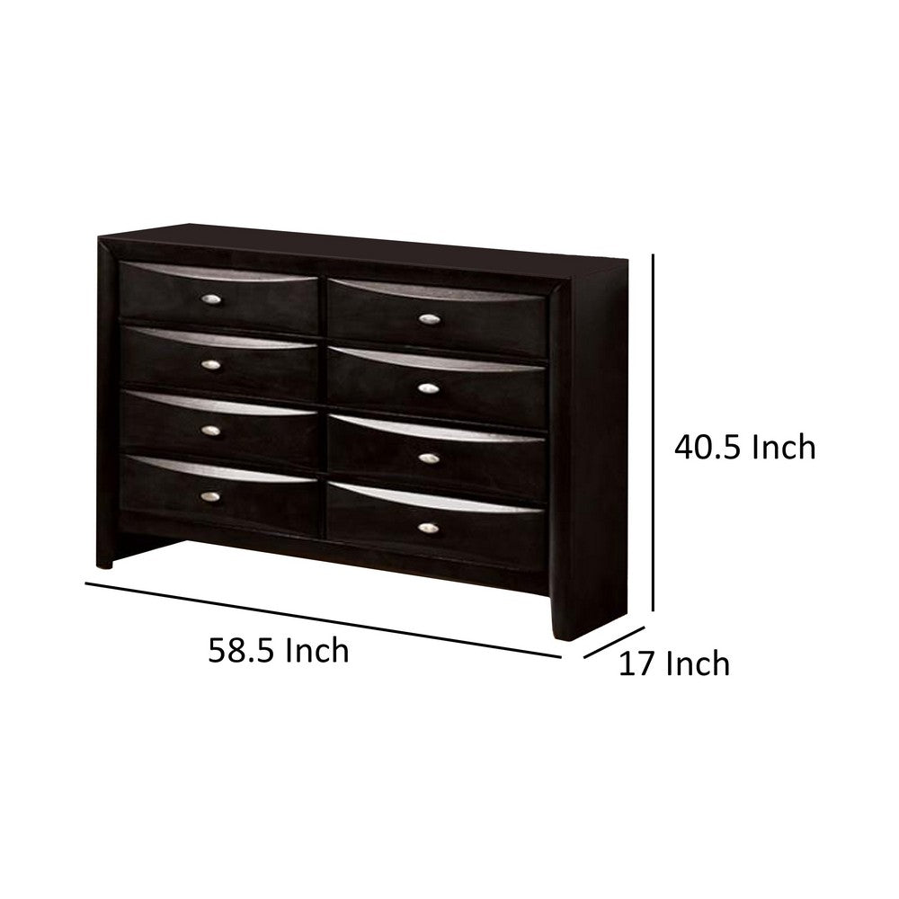 Full Bedroom Set | Black & Nickel | 3 Piece Set with Dresser & Nightst&