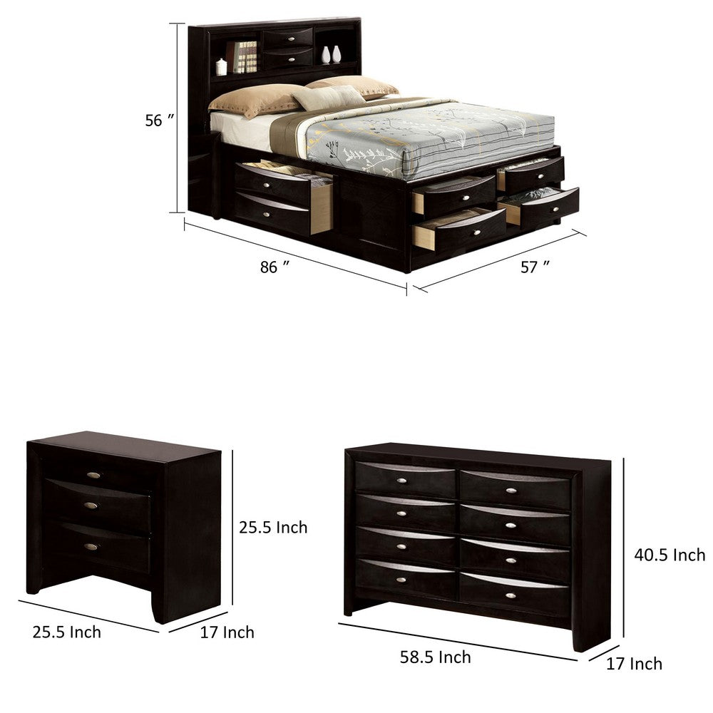Full Bedroom Set | Black & Nickel | 3 Piece Set with Dresser & Nightst&