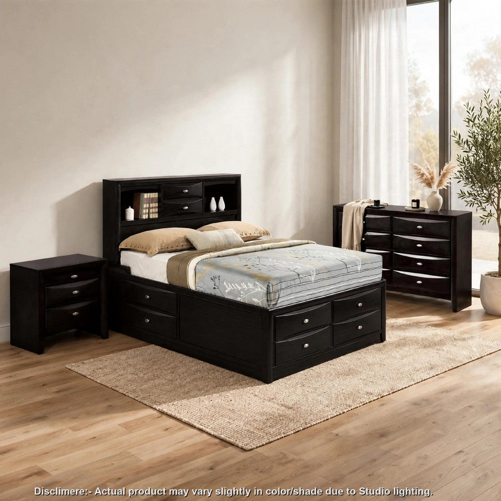 Full Bedroom Set | Black & Nickel | 3 Piece Set with Dresser & Nightst&