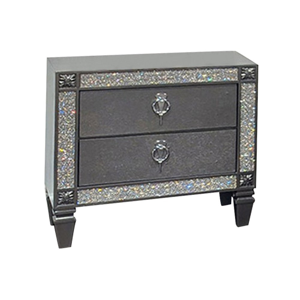 Full Bedroom Set | Gray & Nickel | 3 Piece Set with Dresser & Nightst&