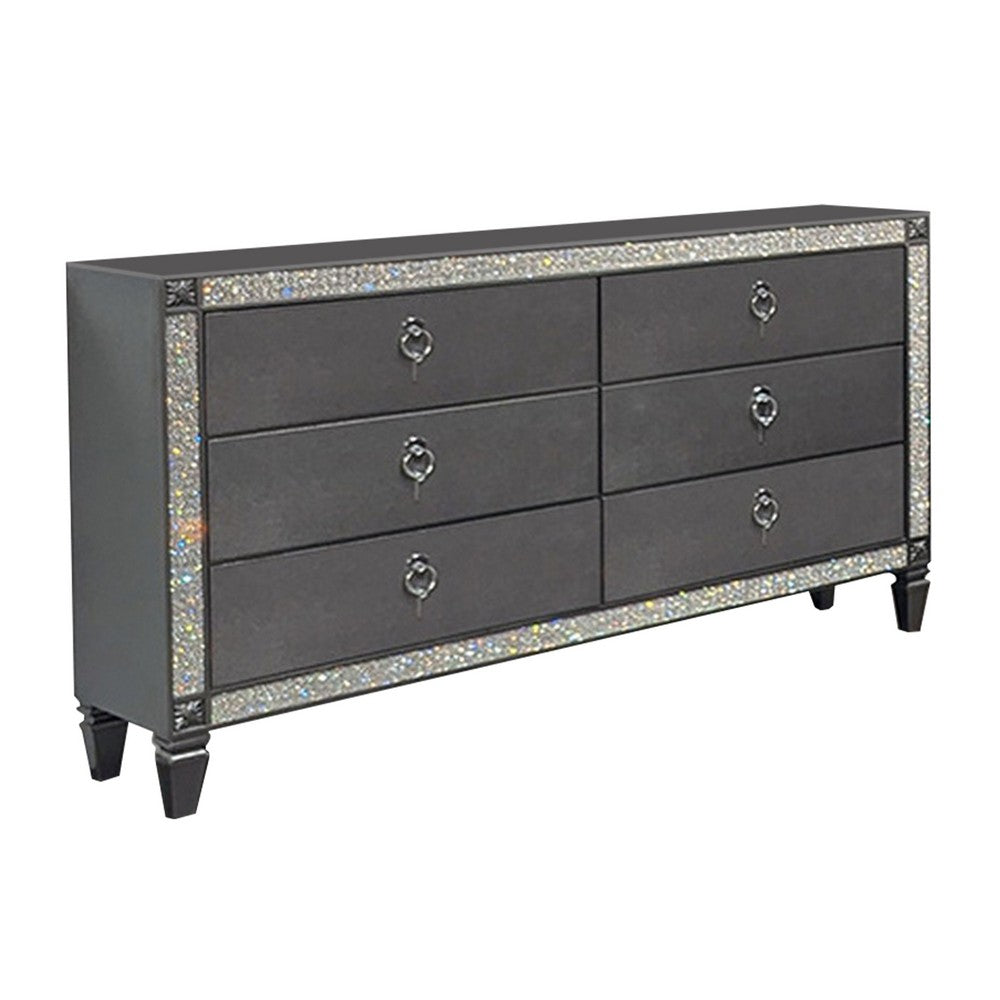 Full Bedroom Set | Gray & Nickel | 3 Piece Set with Dresser & Nightst&