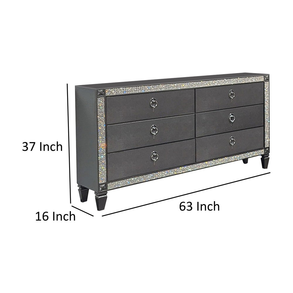 Full Bedroom Set | Gray & Nickel | 3 Piece Set with Dresser & Nightst&