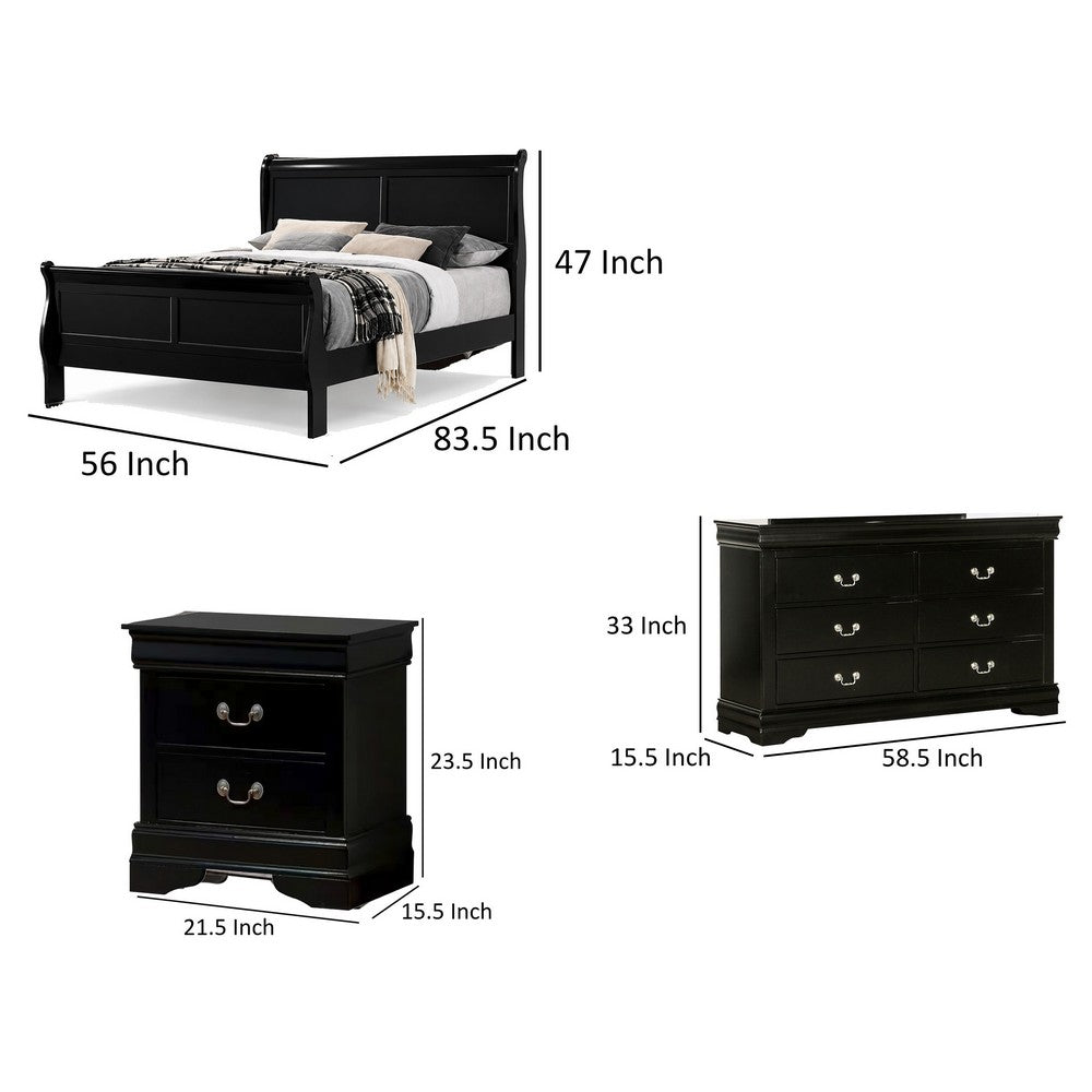 Full Bedroom Set | Black & Nickel | 3 Piece Set with Dresser & Nightst&