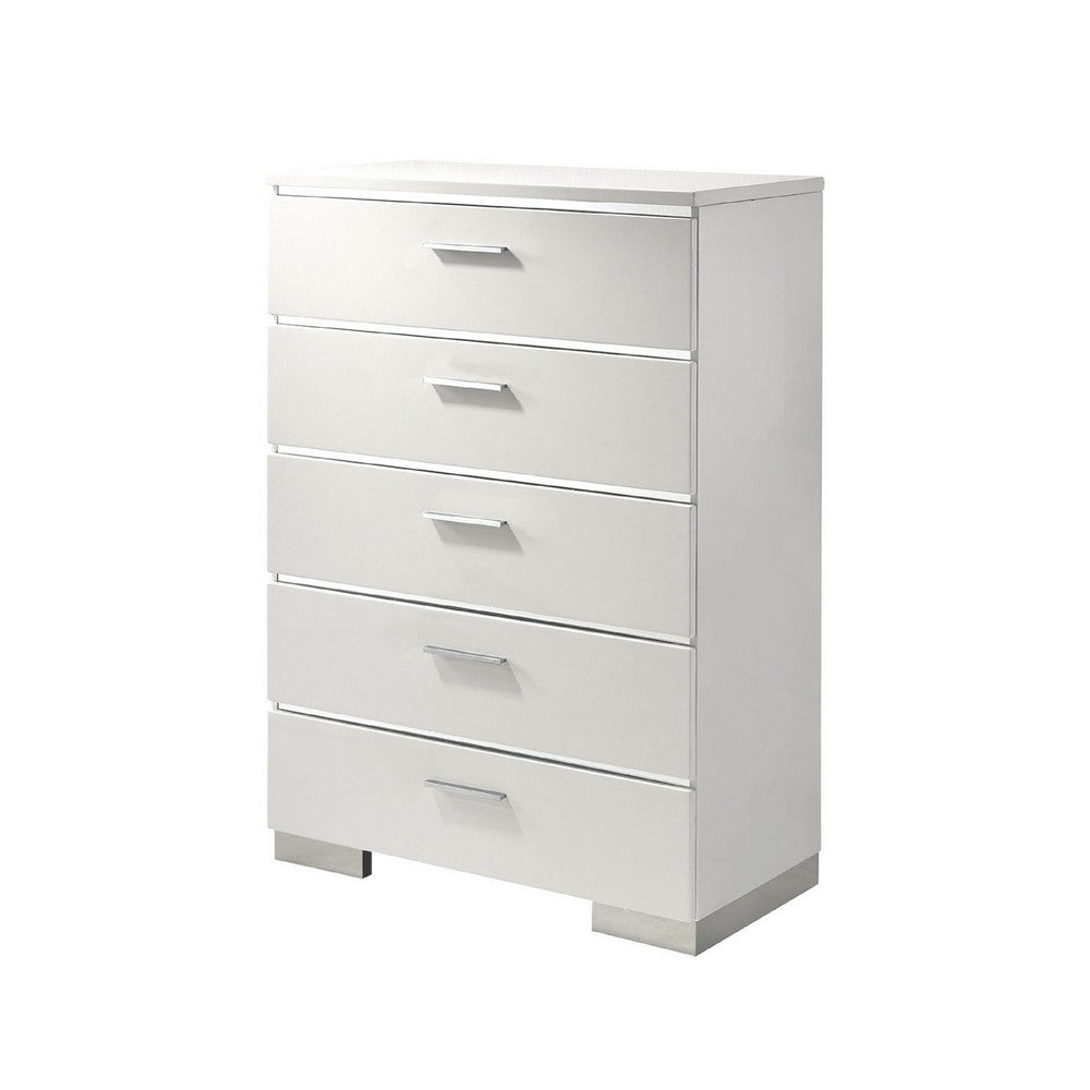 Queen Bedroom Set | White & Silver | 4 Piece Set with Chest | Dresser | & Nightst&