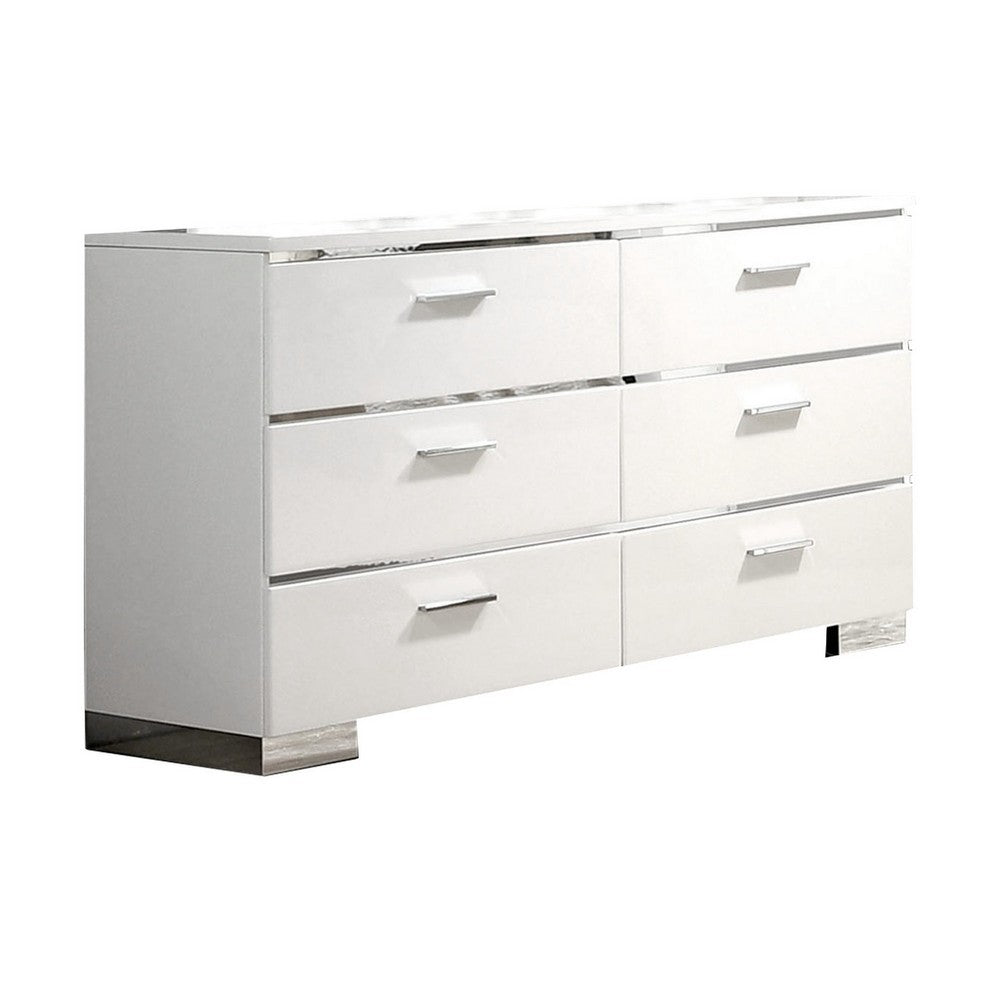 Queen Bedroom Set | White & Silver | 4 Piece Set with Chest | Dresser | & Nightst&