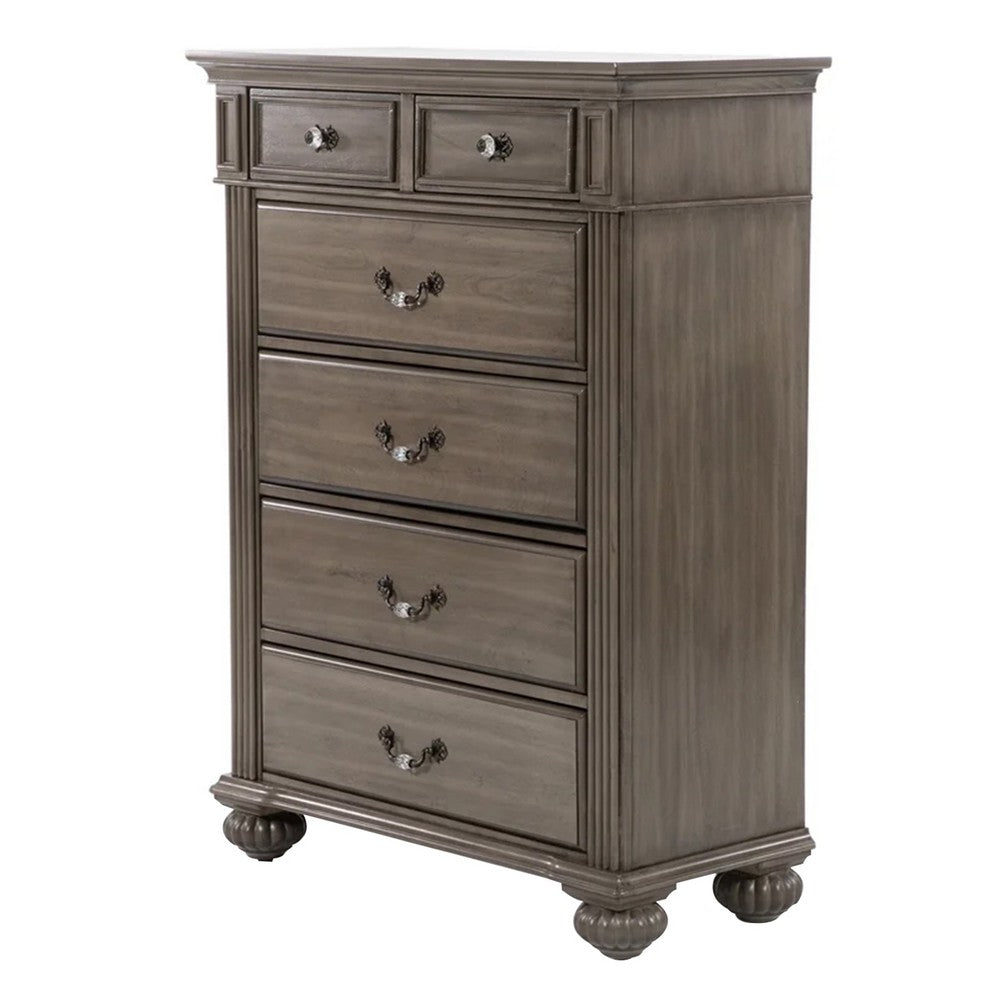 Queen Bedroom Set | Gray | Brass | & Clear | 4 Piece Set with Chest | Dresser | & Nightst&