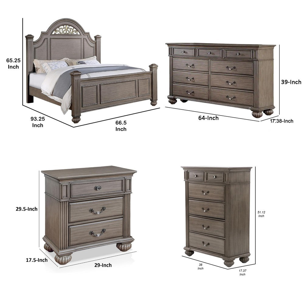Queen Bedroom Set | Gray | Brass | & Clear | 4 Piece Set with Chest | Dresser | & Nightst&