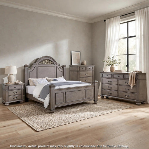 Queen Bedroom Set | Gray | Brass | & Clear | 4 Piece Set with Chest | Dresser | & Nightst&