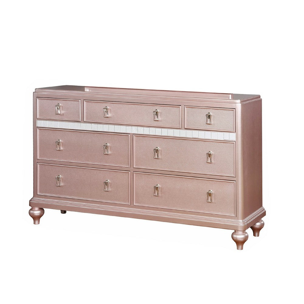 Queen Bedroom Set | Pink & Rose Gold | 4 Piece Set with 2 Chests & Dresser