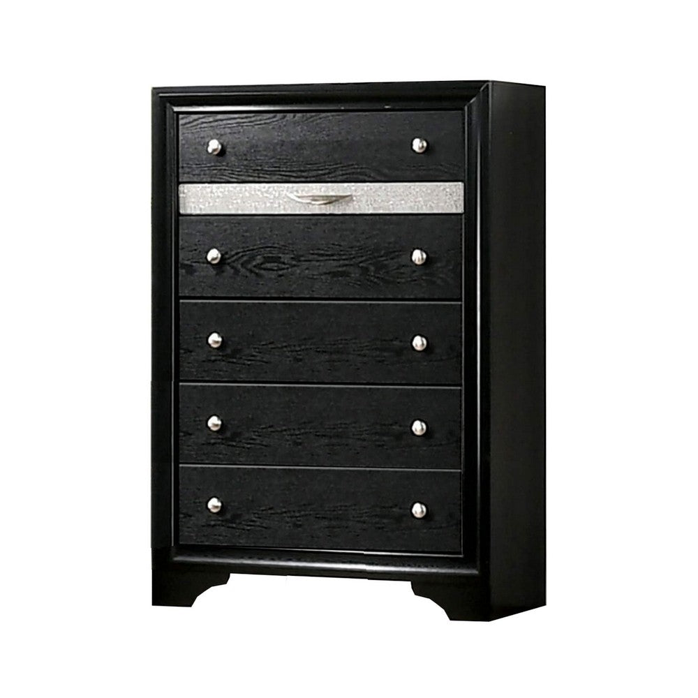Queen Bedroom Set | Black & Silver | 4 Piece Set with Chest | Dresser | & Nightst&