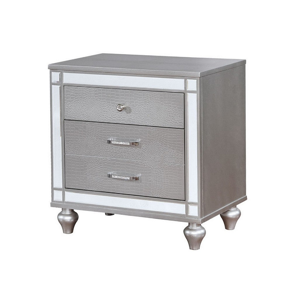 Queen Bedroom Set | Silver | 4 Piece Set with Chest | Dresser | & Nightst&