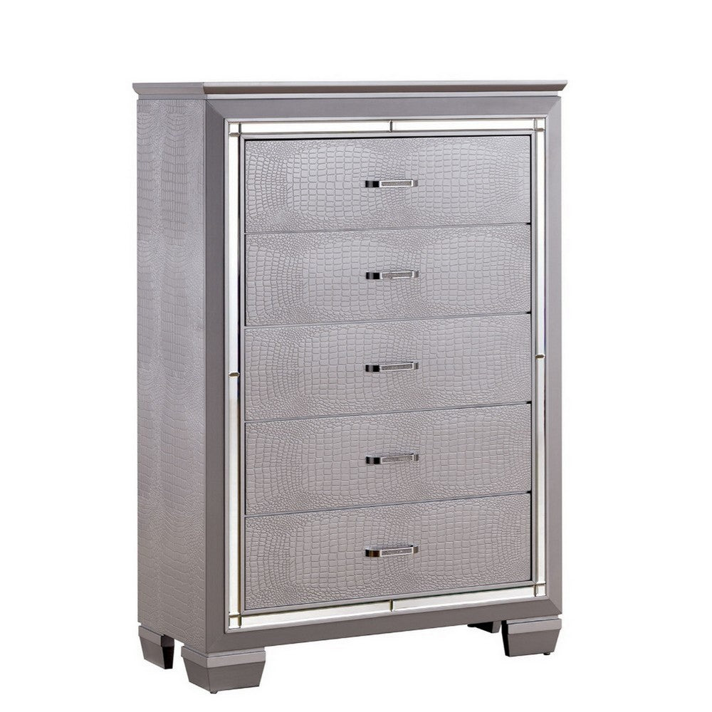 Queen Bedroom Set | Silver & Gray | 4 Piece Set with Chest | Dresser | & Nightst&