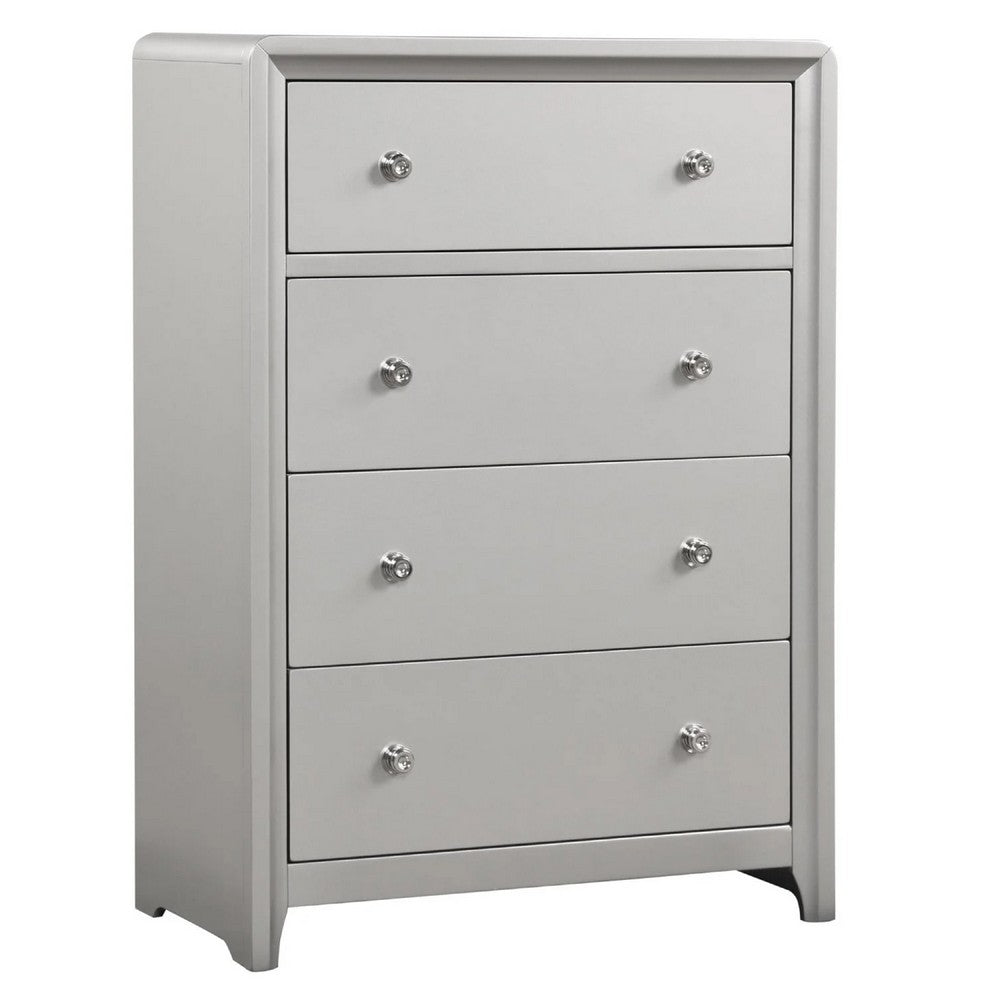 Queen Bedroom Set | Champagne Gray | Nickel | & Silver | 4 Piece Set with Chest | Dresser | & Nightst&