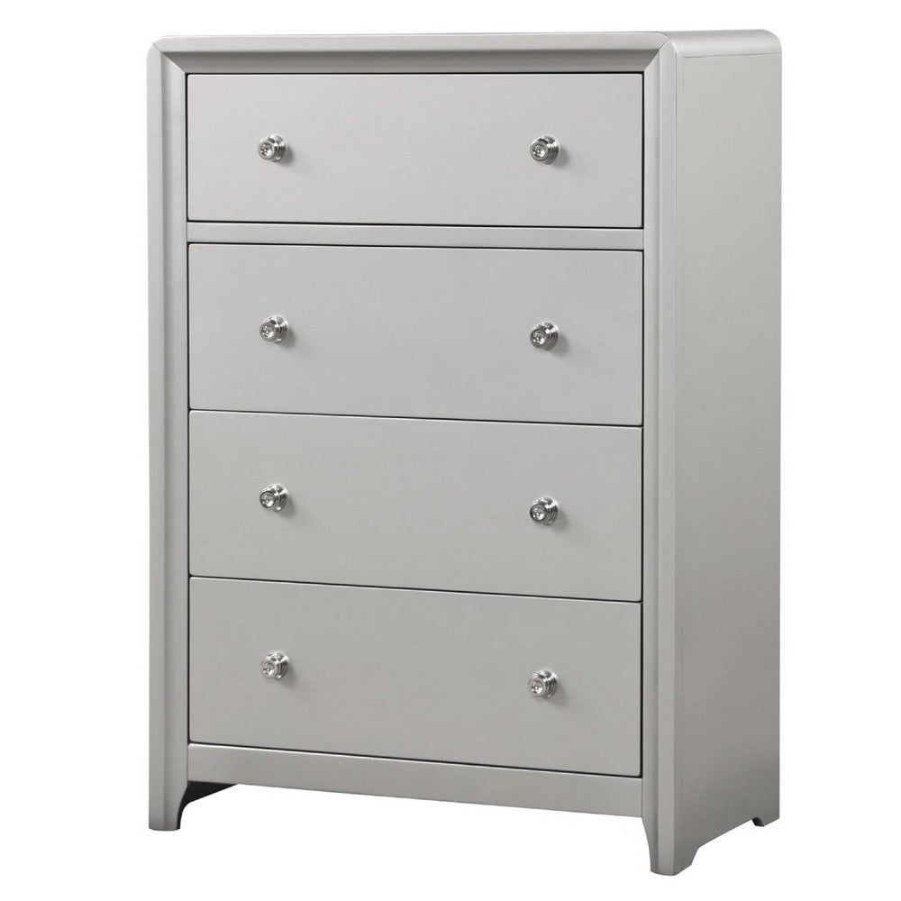 Queen Bedroom Set | Champagne Gray | Nickel | & Silver | 4 Piece Set with Chest | Dresser | & Nightst&